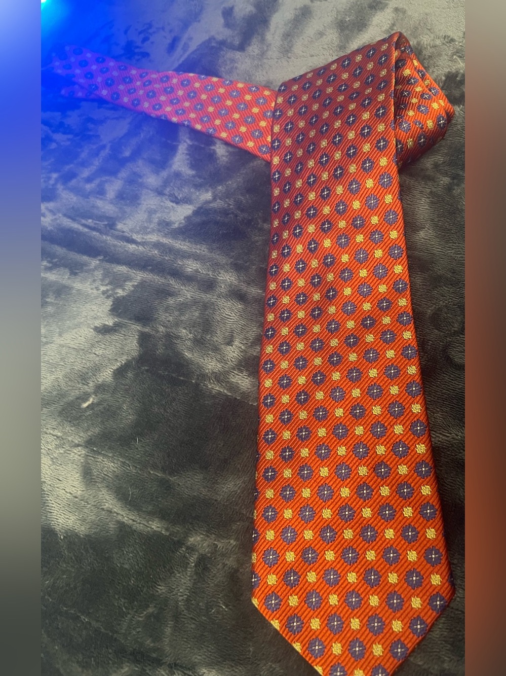 George Orange Dress Tie with Blue Dot Pattern